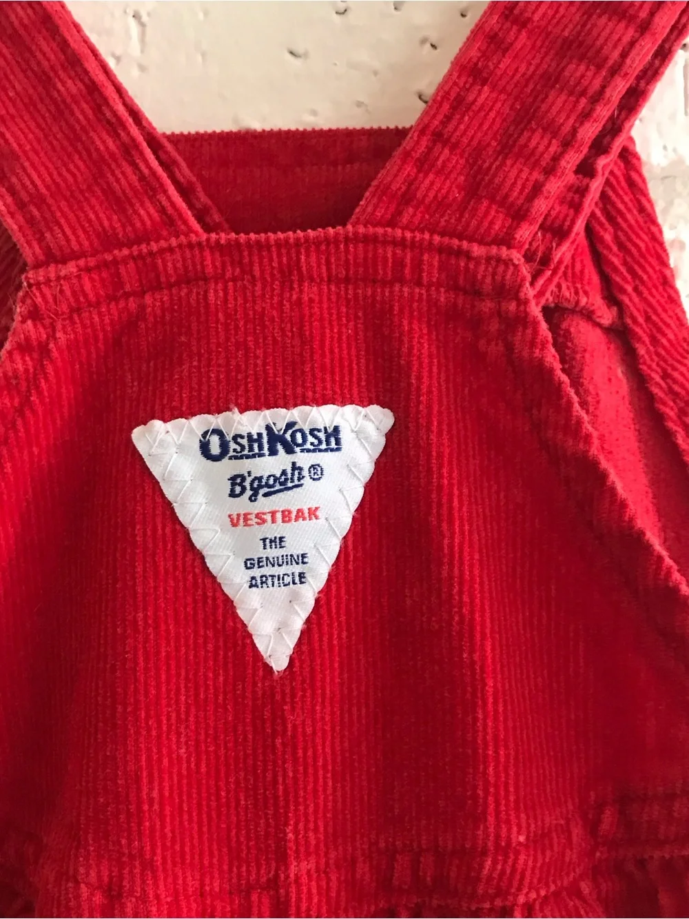 OshKosh B'gosh Red Corduroy Overalls Vestbak Floral Embroidered Vintage